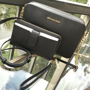 Black Purse Messenger Bag Handbag + Wallet